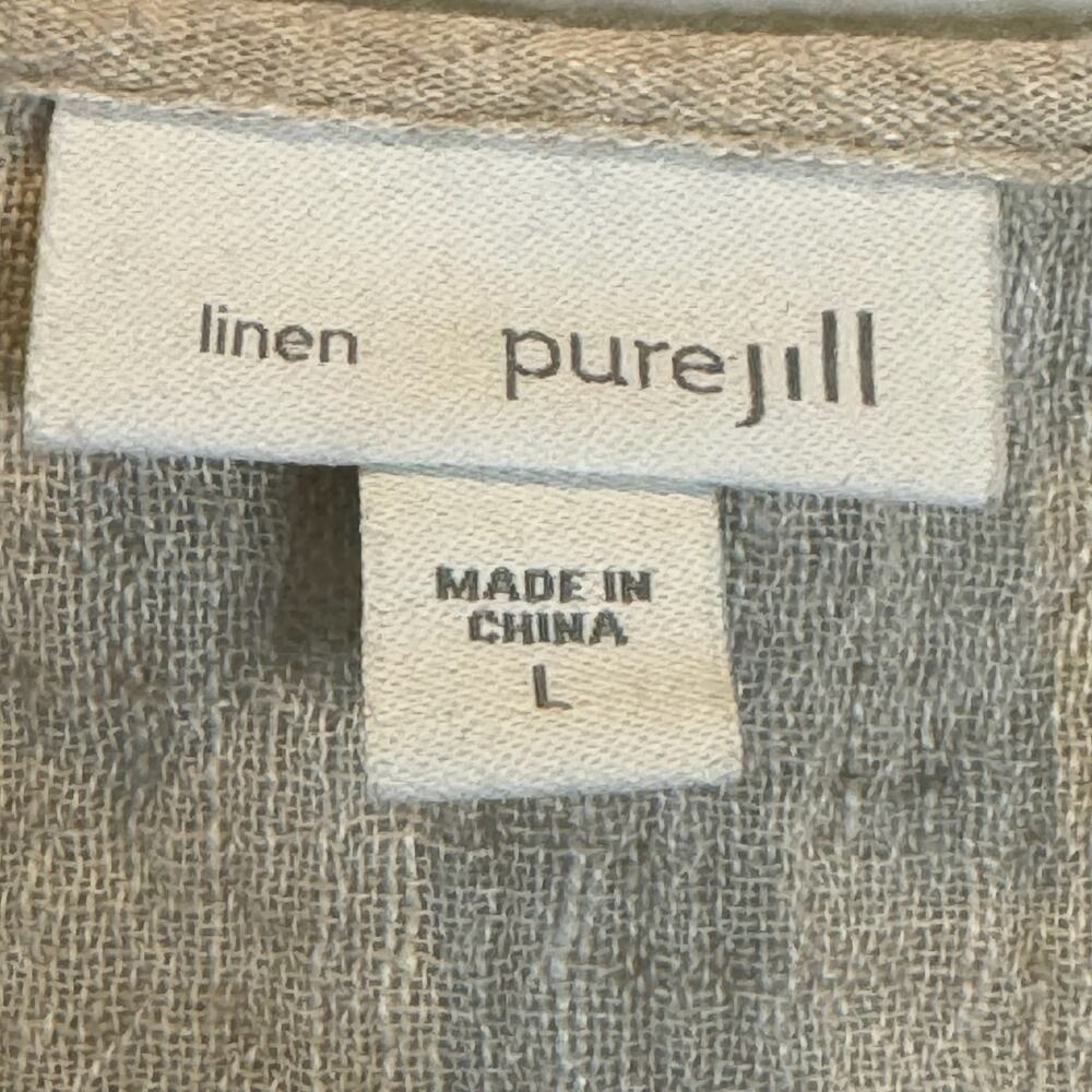 J. Jill Top Women's Pure Jill Beige Crinkle Linen Lagenlook Button Up Size Large - Picture 4 of 8